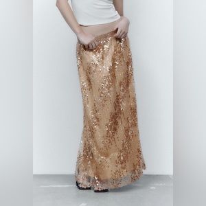 Zara bronze gold sequin maxi skirt